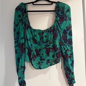 Free People Green Floral Blouse